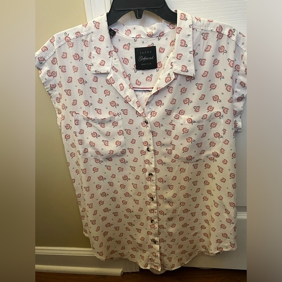 JACHS “GIRLFRIEND” COLLECTION BLOUSE. SIZE SMALL. OFF WHITE. W/ DESIGNS. - Picture 1 of 9